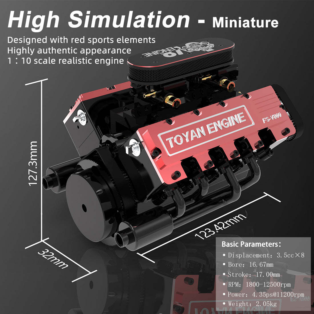 Tothtyan V8 FS-V800 28cc Engine RTR Nitro Engine Model Kits with Supercharger