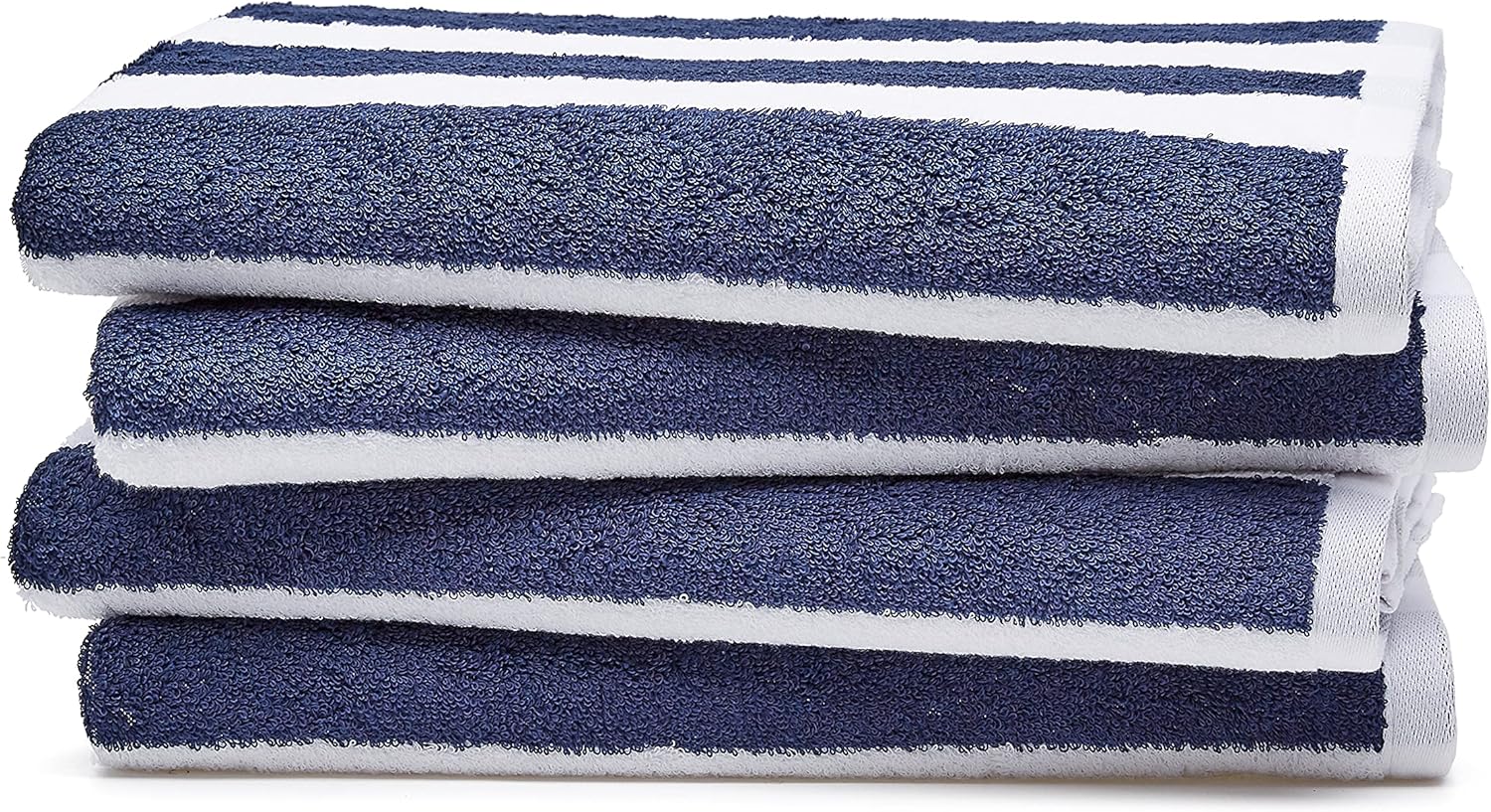 100% Cotton Terry Absorbent Cabana Stripe Pool & Beach Towel, Soft & Large, 2-Pack, Navy Blue, 30 in x 60 in