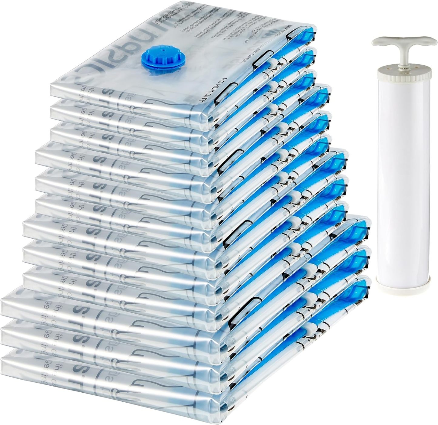 Vacuum Compression Space Saving Storage Bags with Hand Pump, Jumbo, Pack of 6, Clear