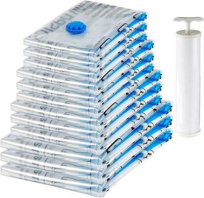 Vacuum Compression Space Saving Storage Bags with Hand Pump, Jumbo, Pack of 6, Clear