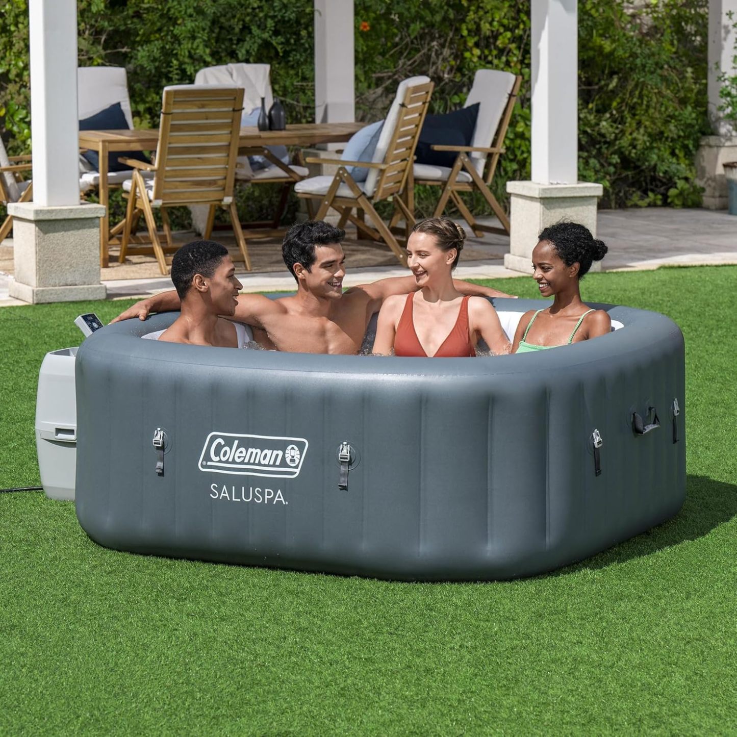 Coleman SaluSpa AirJet Inflatable Hot Tub Square Portable Outdoor Spa（4 to 6 Person）
