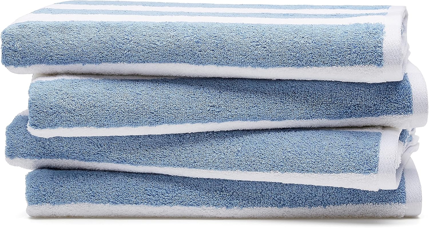 100% Cotton Terry Absorbent Cabana Stripe Pool & Beach Towel, Soft & Large, 2-Pack, Navy Blue, 30 in x 60 in