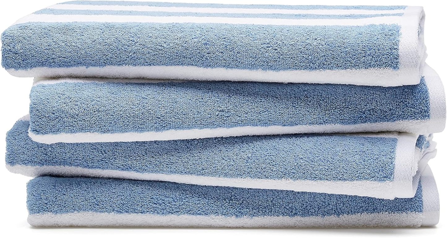 100% Cotton Terry Absorbent Cabana Stripe Pool & Beach Towel, Soft & Large, 2-Pack, Navy Blue, 30 in x 60 in