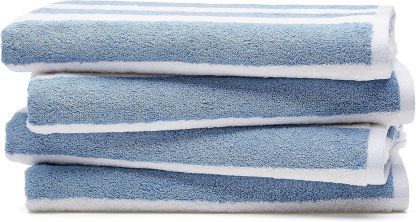 100% Cotton Terry Absorbent Cabana Stripe Pool & Beach Towel, Soft & Large, 2-Pack, Navy Blue, 30 in x 60 in
