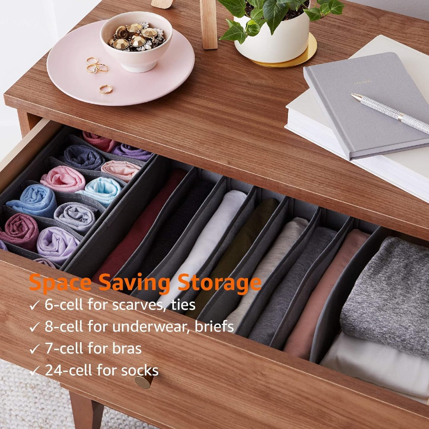 Underwear Dresser Drawer Organizers, Pack of 2, Gray