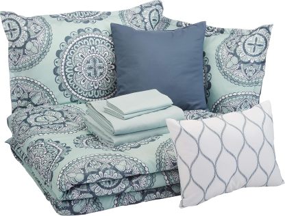 10-Piece Comforter Bedding Set, Full / Queen, Sea Foam Medallion, Microfiber, Ultra-Soft