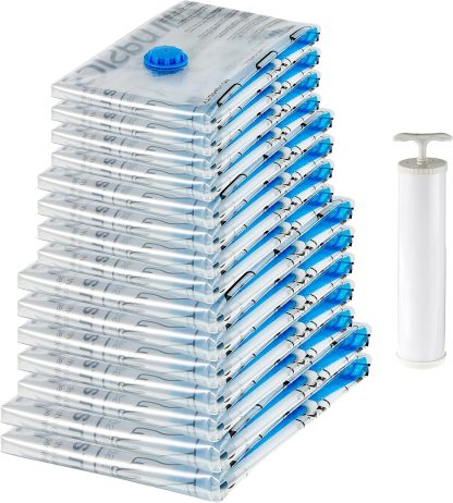 Vacuum Compression Space Saving Storage Bags with Hand Pump, Jumbo, Pack of 6, Clear