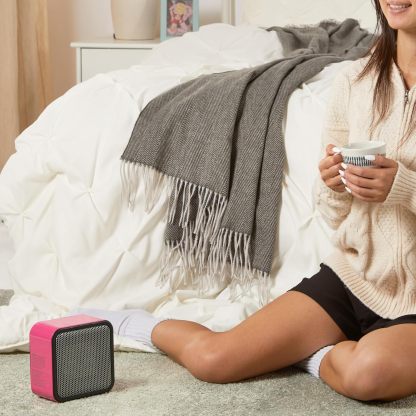 Ceramic Space Heater, Mini Heater for Office Desk, Portable Tent Heater for Camping (Indoor Use), With Tip-Over Protection, Lightweight (1.4 LBS), Pink, 5.8"D x 3.4"W x 6"H