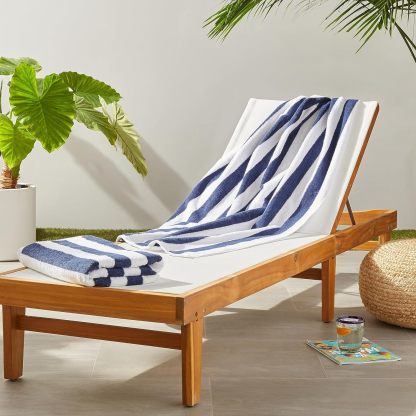 100% Cotton Terry Absorbent Cabana Stripe Pool & Beach Towel, Soft & Large, 2-Pack, Navy Blue, 30 in x 60 in