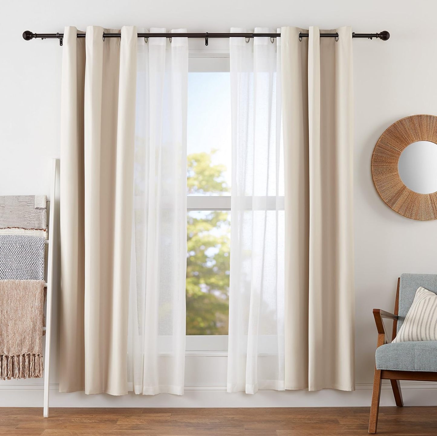 2.5cm Curtain Rod with Round Finials - 1-Pack, 183cm -366cm, Black