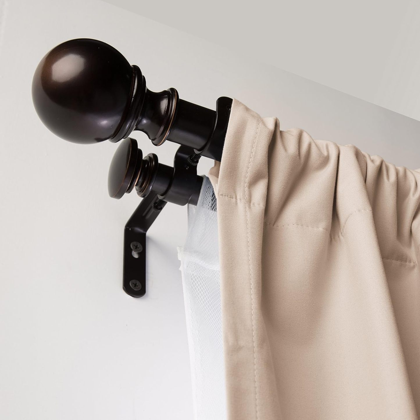 2.5cm Curtain Rod with Round Finials - 1-Pack, 183cm -366cm, Black