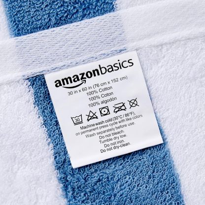 100% Cotton Terry Absorbent Cabana Stripe Pool & Beach Towel, Soft & Large, 2-Pack, Navy Blue, 30 in x 60 in