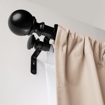 2.5cm Curtain Rod with Round Finials - 1-Pack, 183cm -366cm, Black