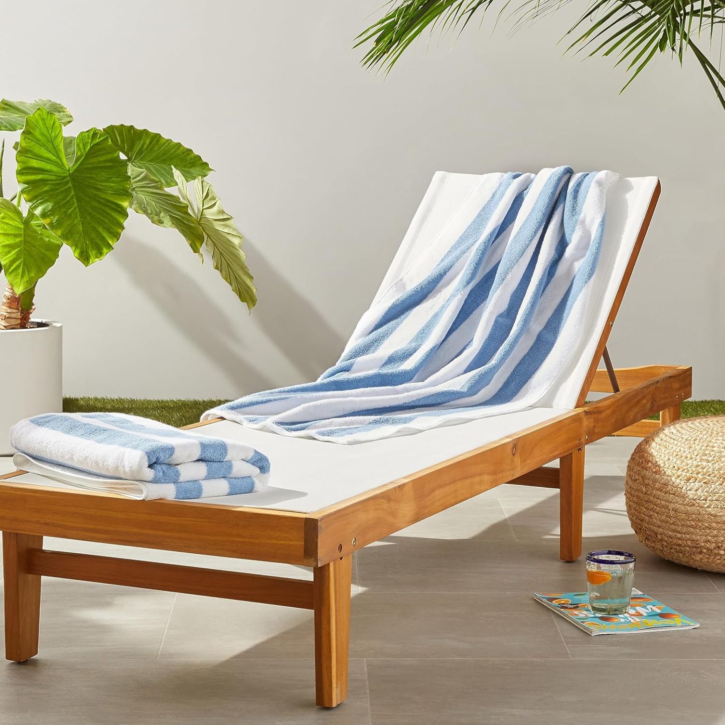 100% Cotton Terry Absorbent Cabana Stripe Pool & Beach Towel, Soft & Large, 2-Pack, Navy Blue, 30 in x 60 in