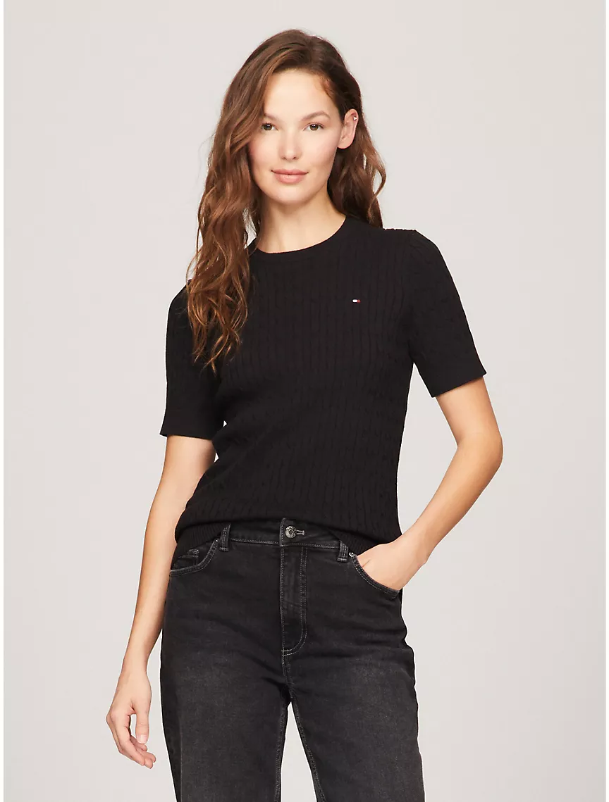 Short-Sleeve Cable Sweater