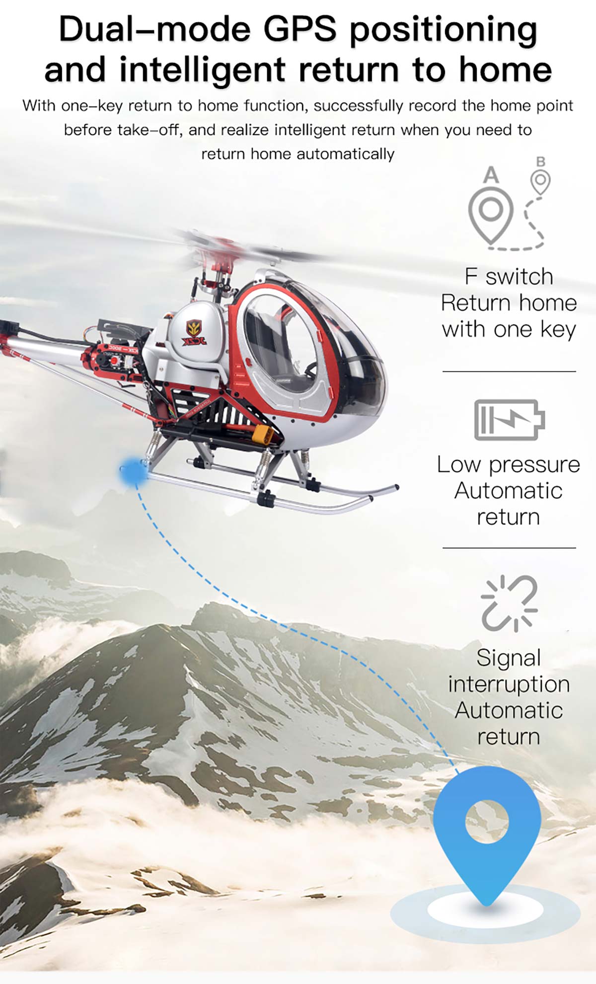 JCZK 300C PRO 12CH Super Simulation Smart RC Helicopter RTF With GPS One-key Return Hover H1 Flight Control Flybarless