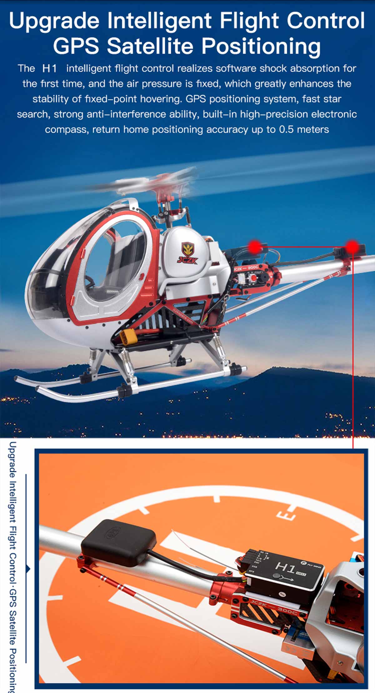JCZK 300C PRO 12CH Super Simulation Smart RC Helicopter RTF With GPS One-key Return Hover H1 Flight Control Flybarless