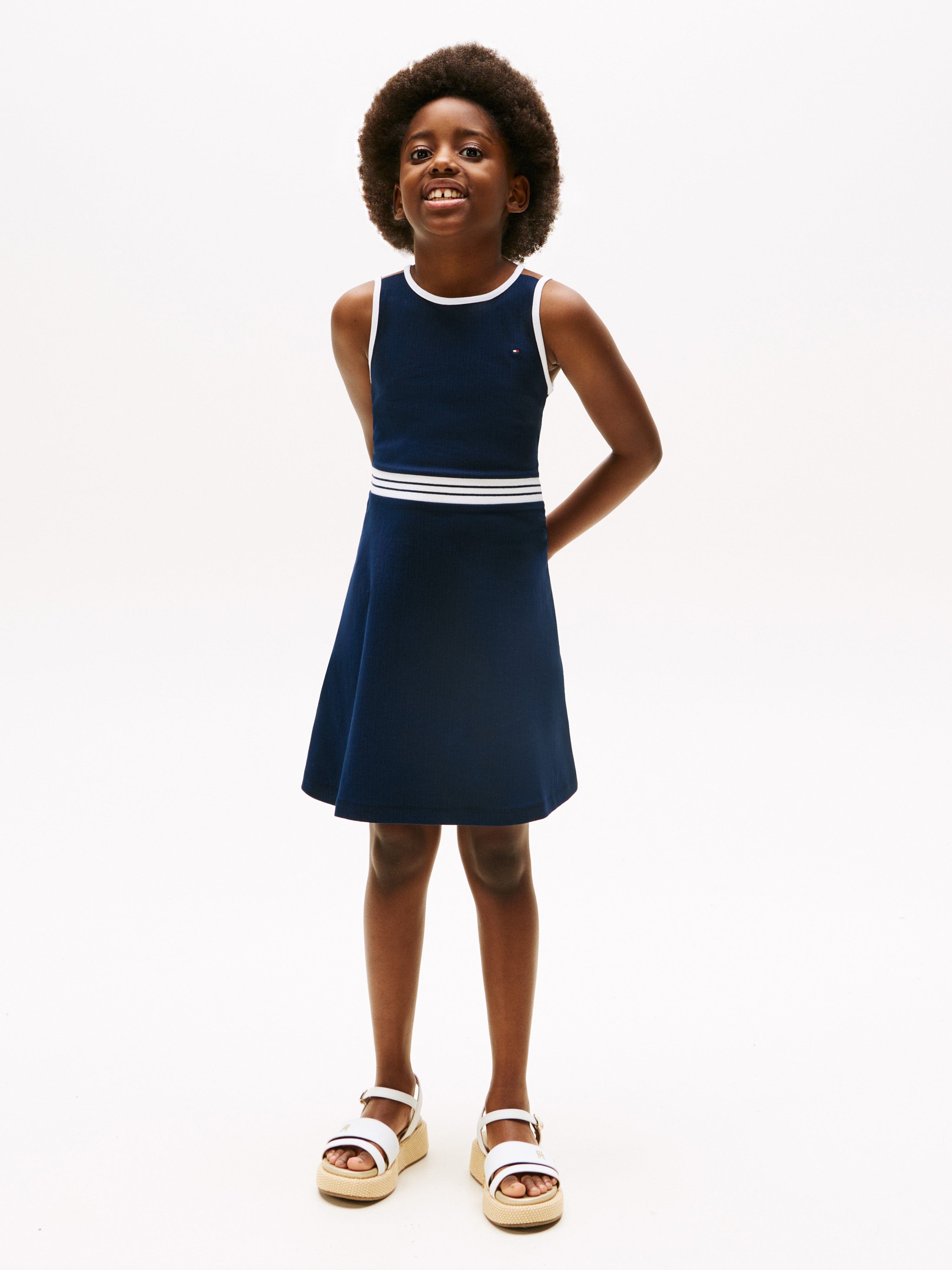 Tothtmmy Hilfigthter  Girls Contrast Binding Skater Dress in Navy