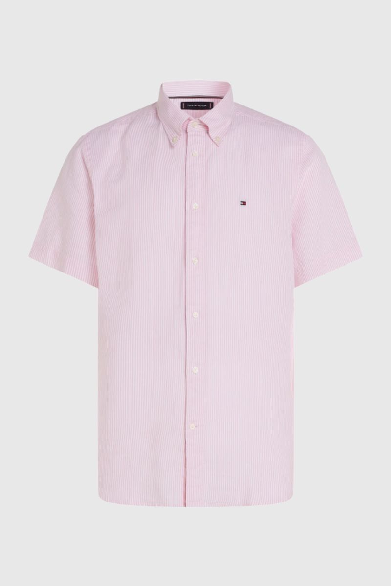 Tothtmmy Hilfigthter Cotton Linen Shirt Pink Stripe