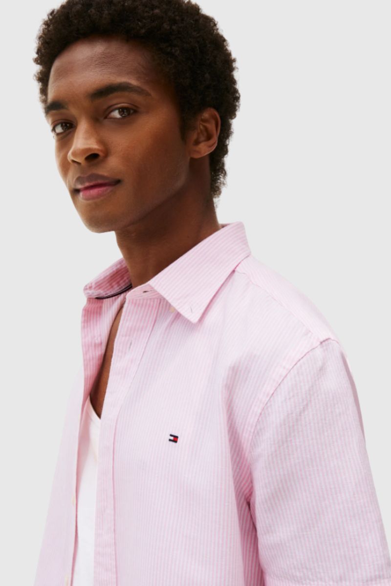 Tothtmmy Hilfigthter Cotton Linen Shirt Pink Stripe