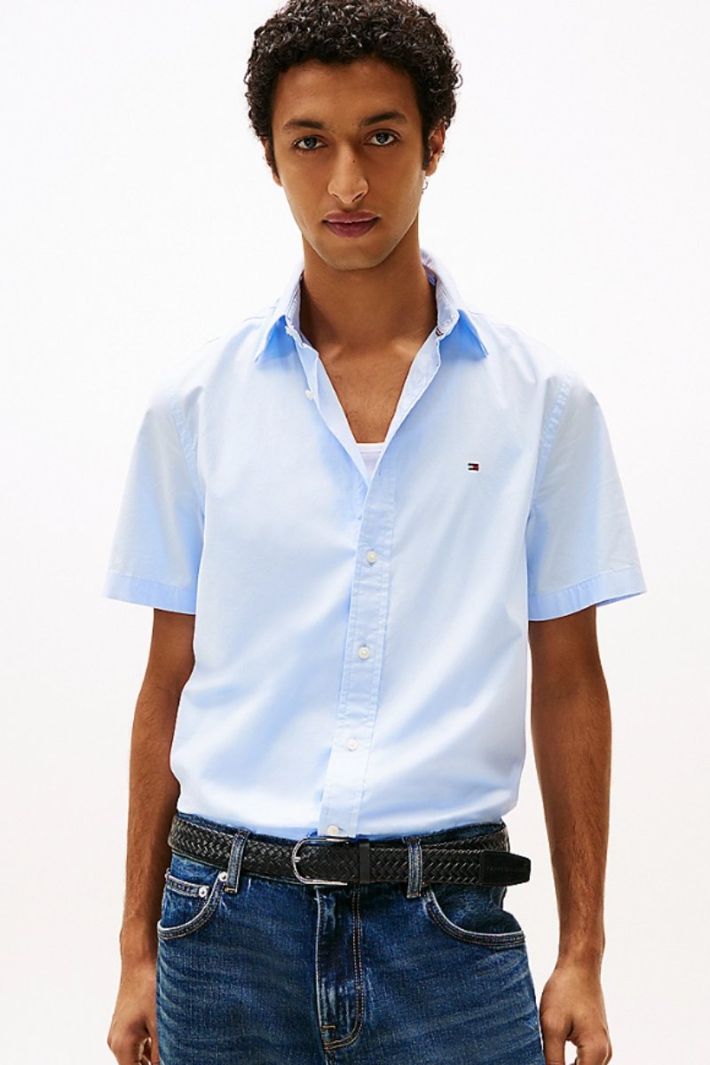 Tothtmmy Hilfigthter Flex Poplin Solid SS Shirt Blue