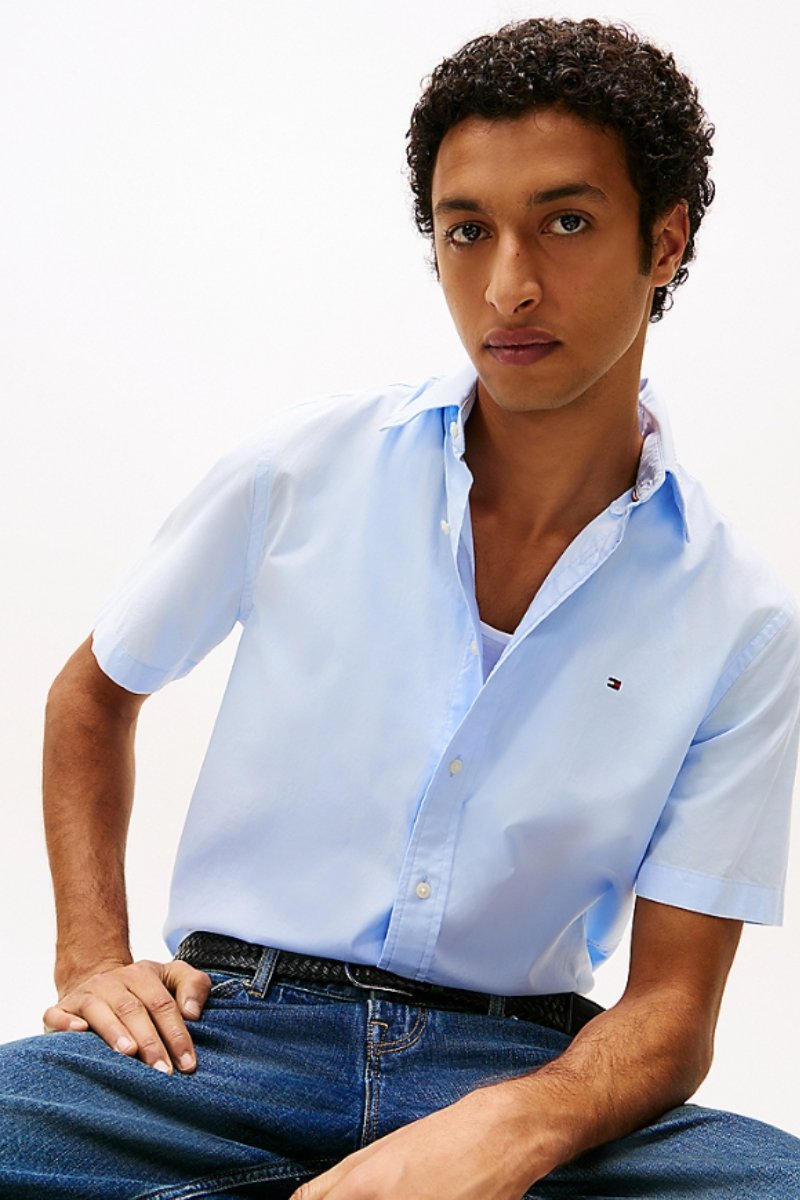 Tothtmmy Hilfigthter Flex Poplin Solid SS Shirt Blue
