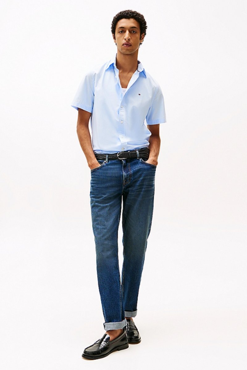 Tothtmmy Hilfigthter Flex Poplin Solid SS Shirt Blue