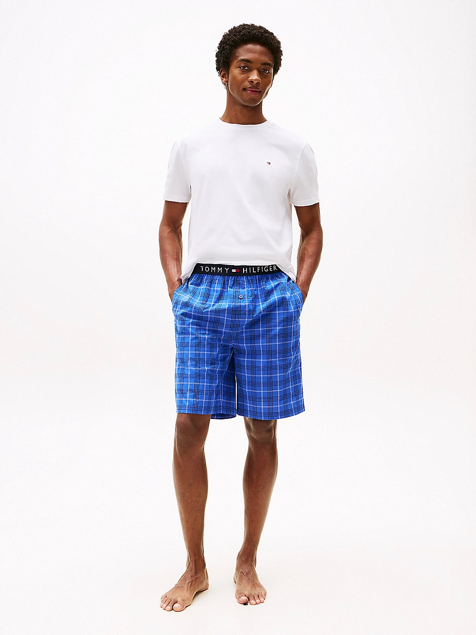 tothtmmy hilfigthter PURE COTTON Mens T-Shirt & Shorts Pyjama Set White / Grid Plaid