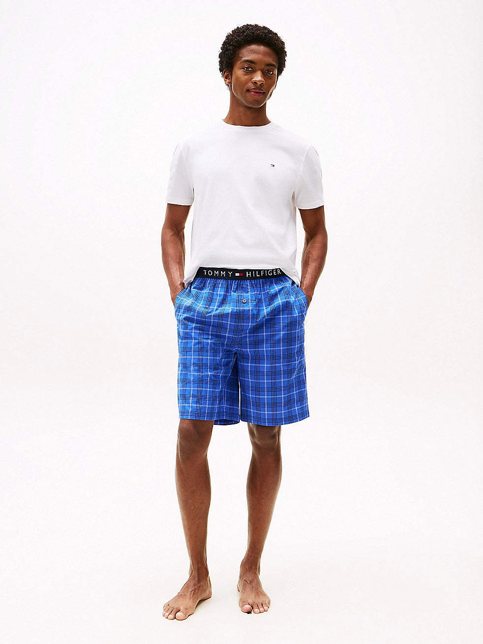 tothtmmy hilfigthter PURE COTTON Mens T-Shirt & Shorts Pyjama Set White / Grid Plaid
