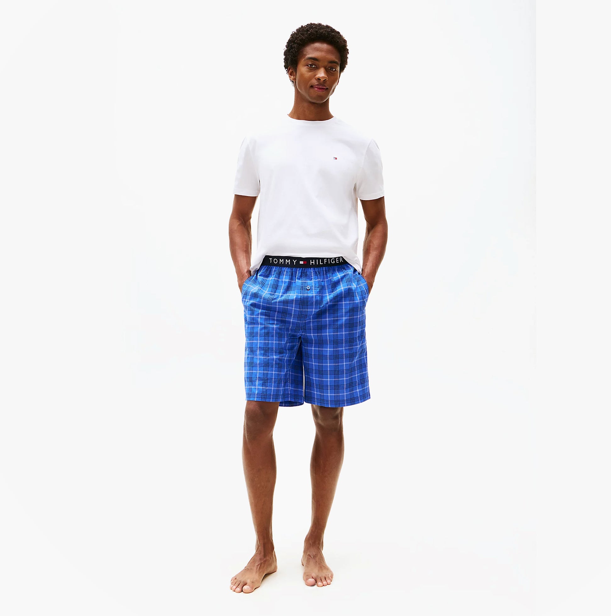 tothtmmy hilfigthter PURE COTTON Mens T-Shirt & Shorts Pyjama Set White / Grid Plaid