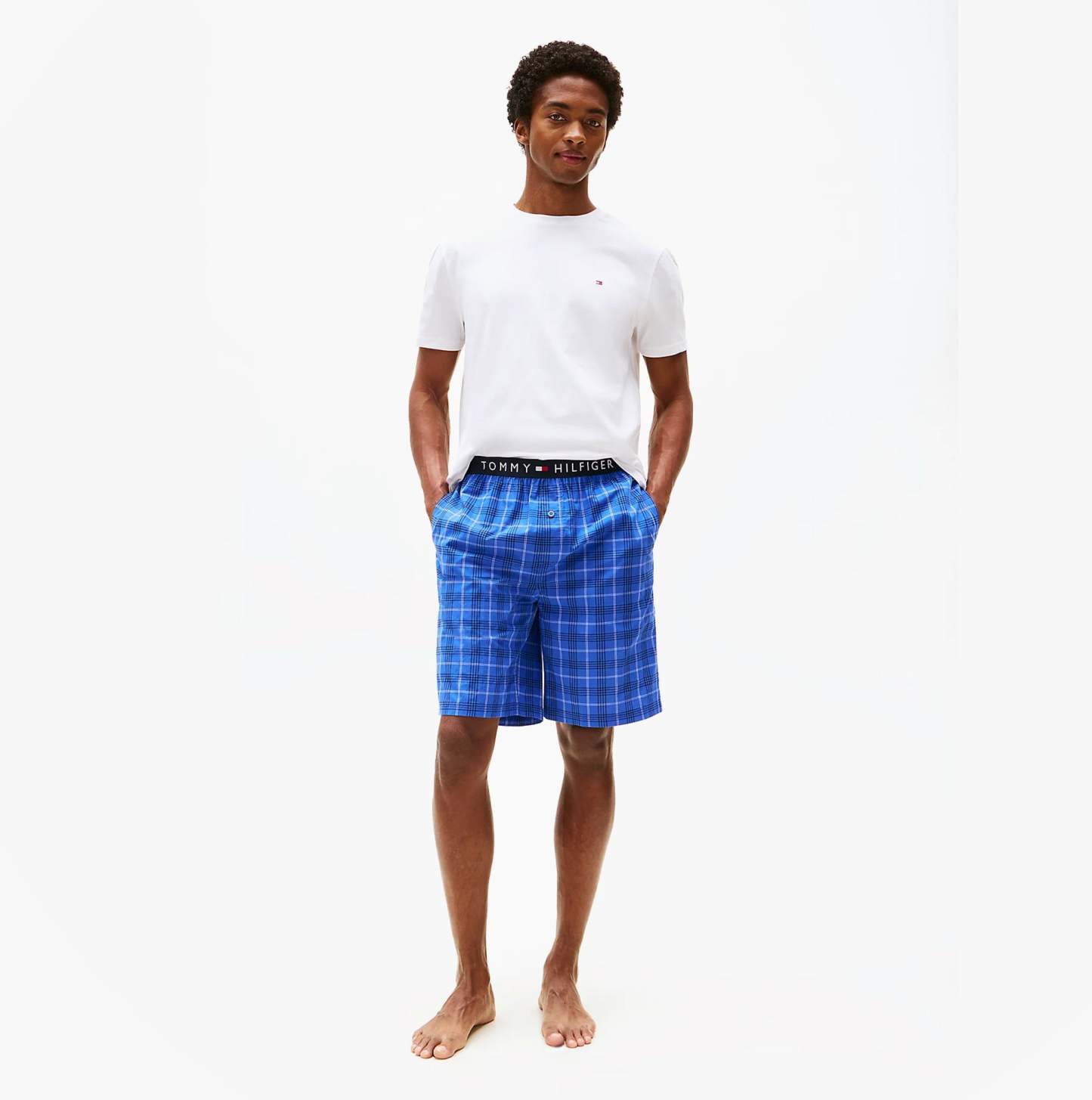 tothtmmy hilfigthter PURE COTTON Mens T-Shirt & Shorts Pyjama Set White / Grid Plaid