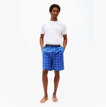 tothtmmy hilfigthter PURE COTTON Mens T-Shirt & Shorts Pyjama Set White / Grid Plaid
