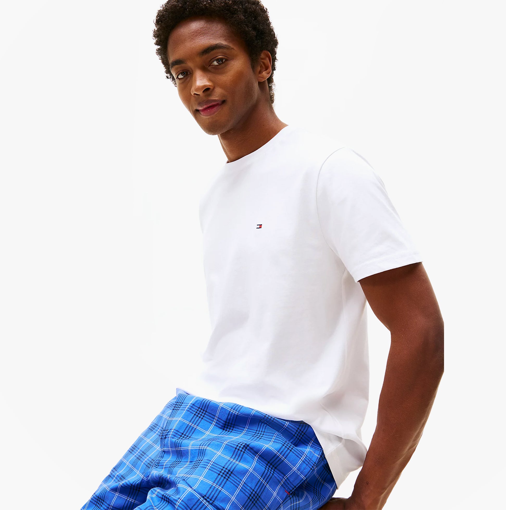 tothtmmy hilfigthter PURE COTTON Mens T-Shirt & Shorts Pyjama Set White / Grid Plaid
