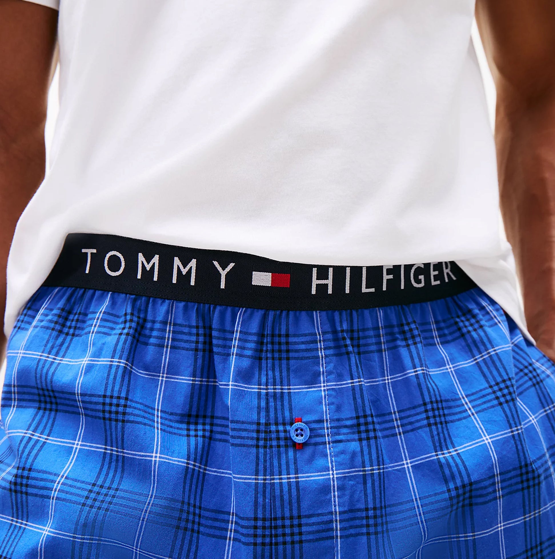 tothtmmy hilfigthter PURE COTTON Mens T-Shirt & Shorts Pyjama Set White / Grid Plaid