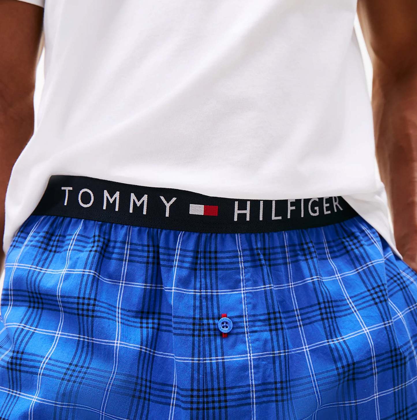 tothtmmy hilfigthter PURE COTTON Mens T-Shirt & Shorts Pyjama Set White / Grid Plaid