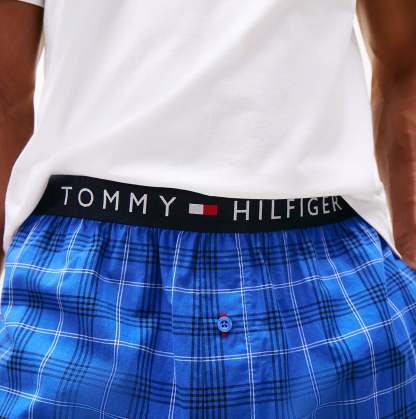tothtmmy hilfigthter PURE COTTON Mens T-Shirt & Shorts Pyjama Set White / Grid Plaid