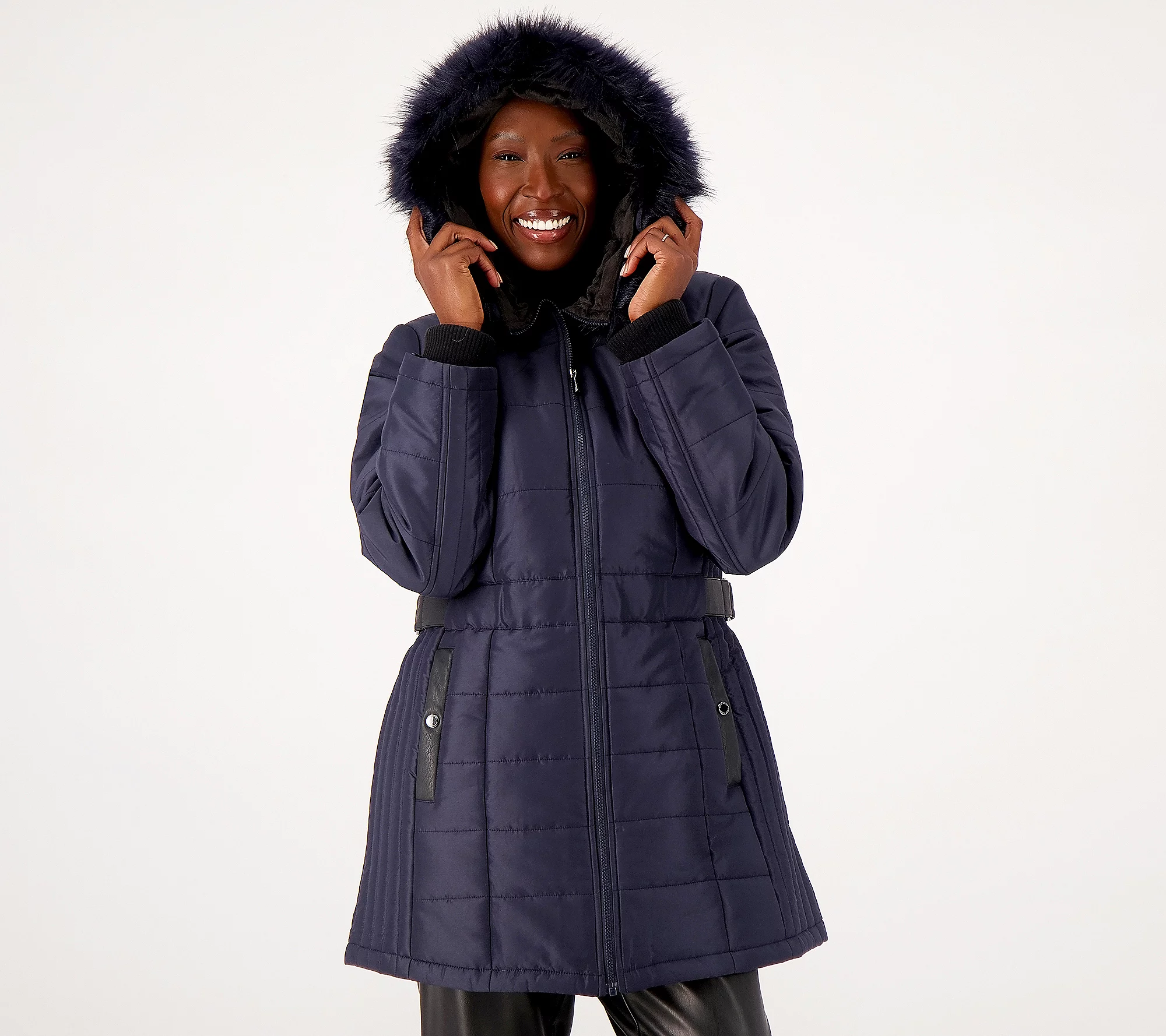 💥QthtVC Last Day Christmas Sale!!!🎉Susthtan Graver Water-Resistant Puffer Coat with Faux Leather Detail