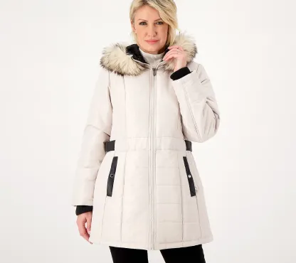 💥QthtVC Last Day Christmas Sale!!!🎉Susthtan Graver Water-Resistant Puffer Coat with Faux Leather Detail