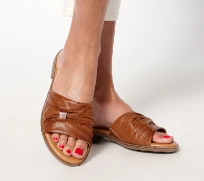 Miz Mothtoz Leather Ruched Slide Sandals