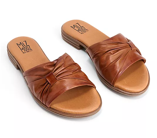 Miz Mothtoz Leather Ruched Slide Sandals
