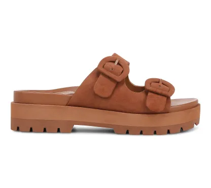 Viothtnic Leather Double Buckle Slide Sandals