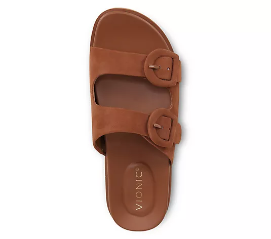 Viothtnic Leather Double Buckle Slide Sandals