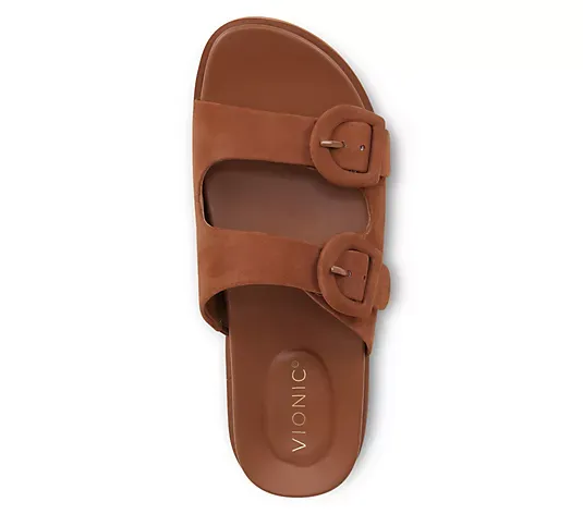 Viothtnic Leather Double Buckle Slide Sandals
