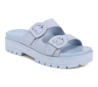 Viothtnic Leather Double Buckle Slide Sandals
