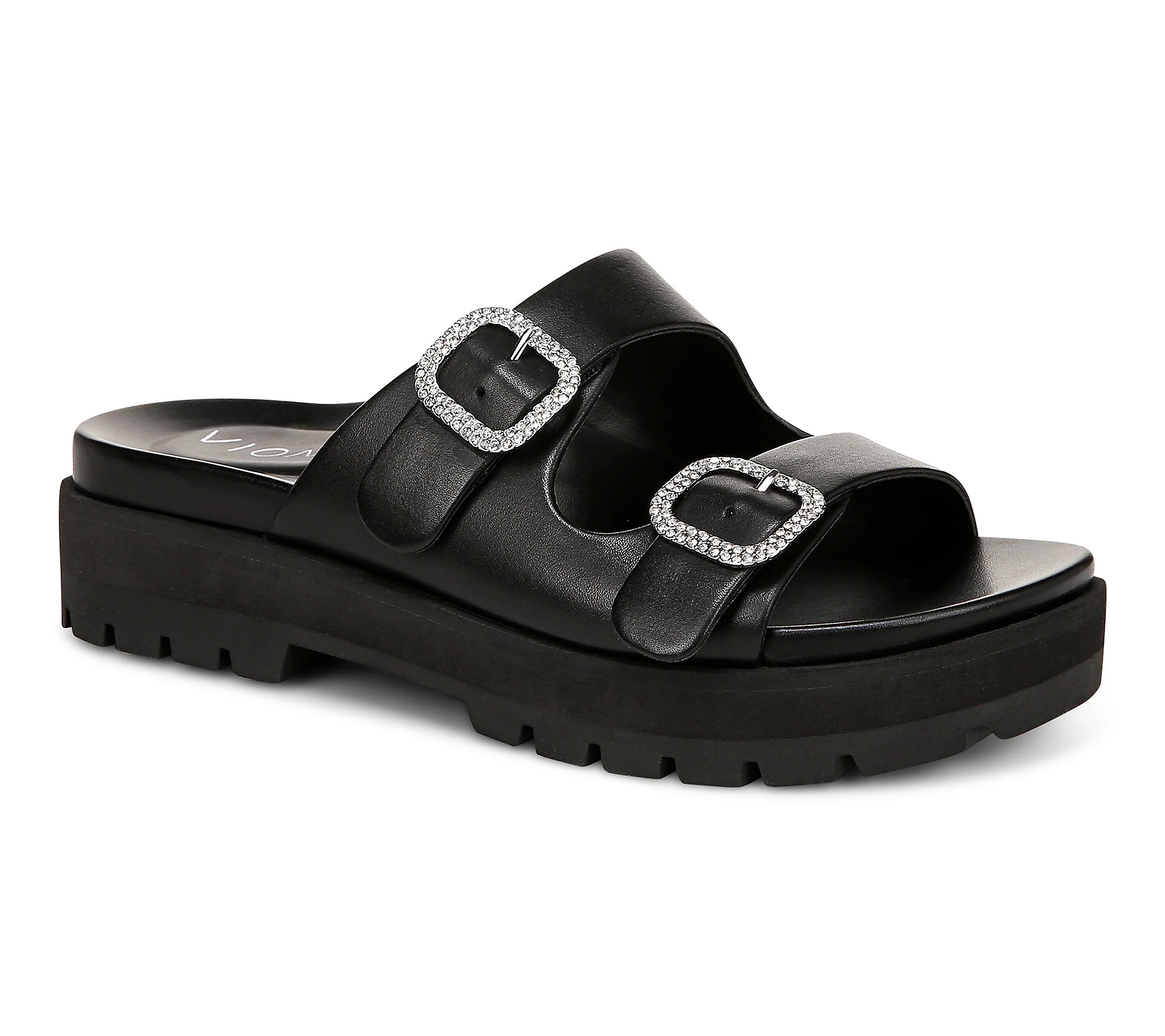 Viothtnic Leather Double Buckle Slide Sandals