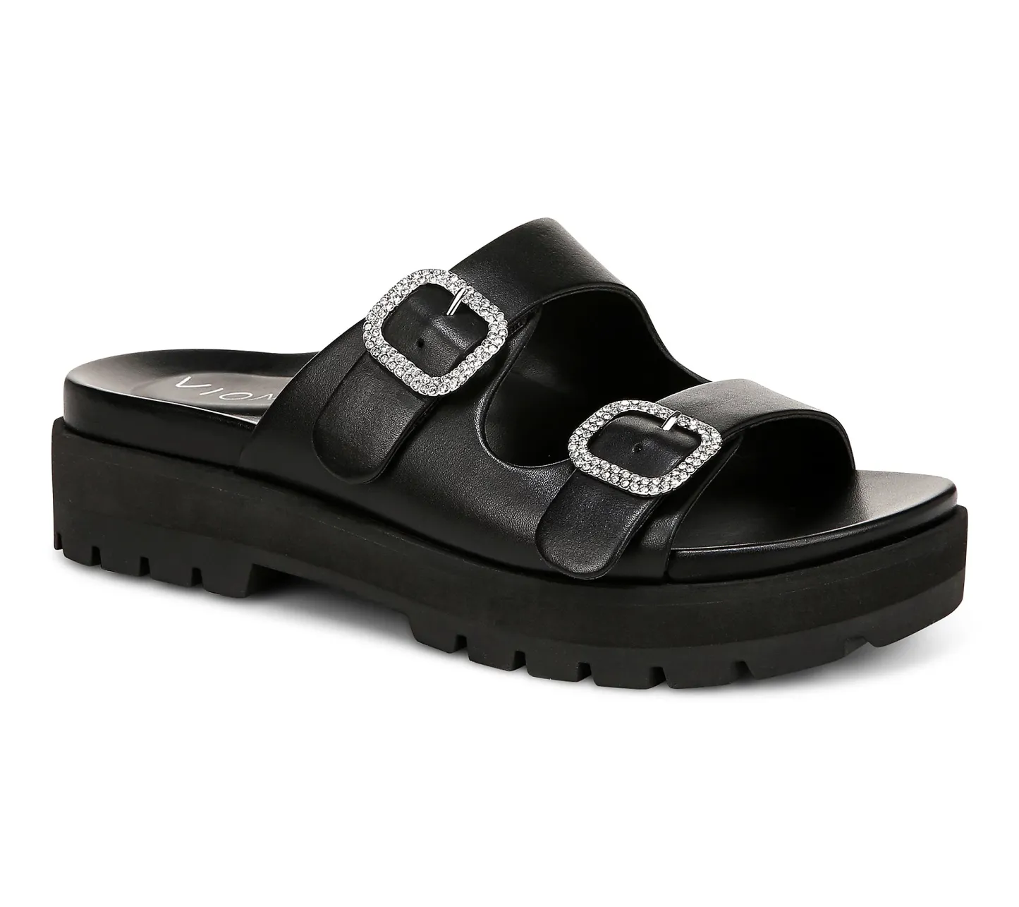 Viothtnic Leather Double Buckle Slide Sandals