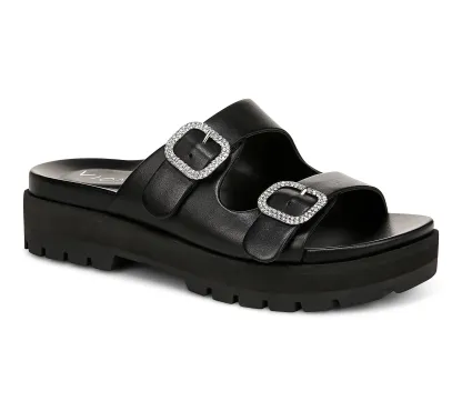 Viothtnic Leather Double Buckle Slide Sandals