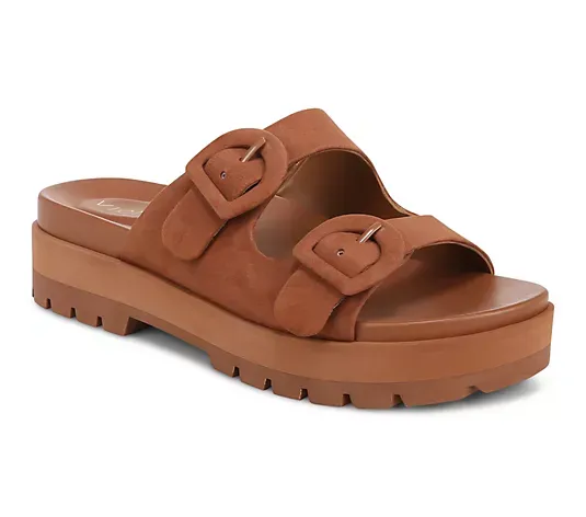 Viothtnic Leather Double Buckle Slide Sandals
