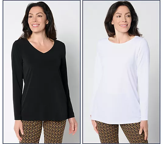 💥QthtVC Last Day Christmas Sale!!!🎉Susan Graver Modern Essentials Set of 2 Liquid Knit Tops
