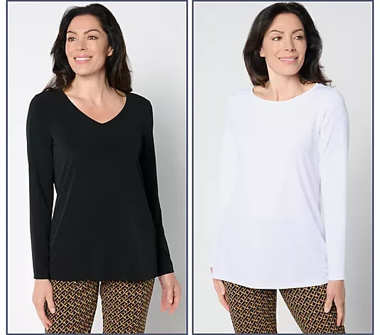 💥QthtVC Last Day Christmas Sale!!!🎉Susan Graver Modern Essentials Set of 2 Liquid Knit Tops